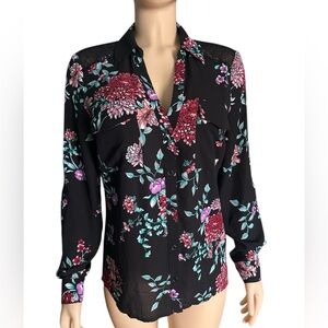 Candie's Black and Pink Floral Women’s Vintage Button Down Shirt